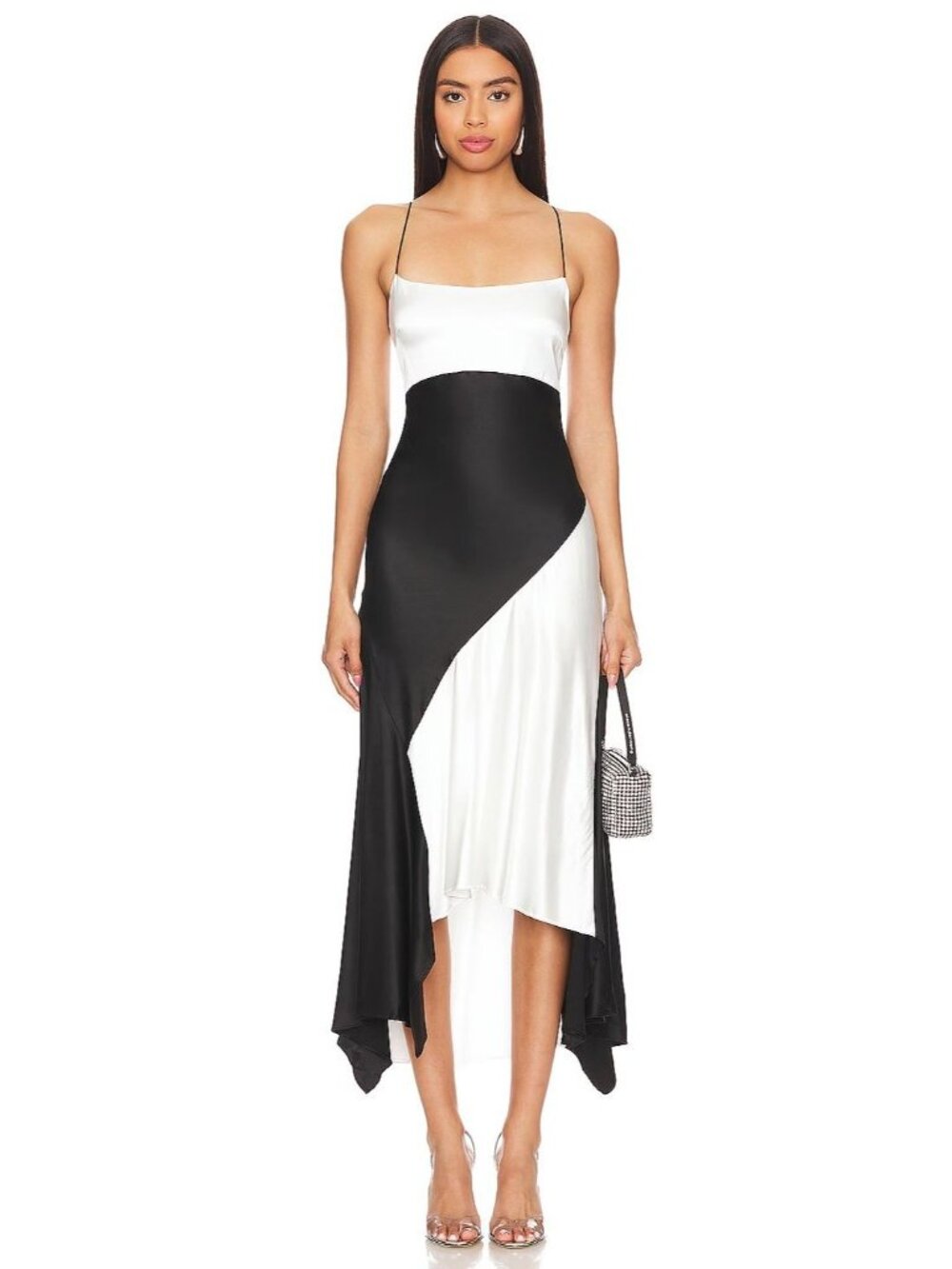 Alice + Olivia Rosa Assymetrical Off White Black Slip Dress 2
